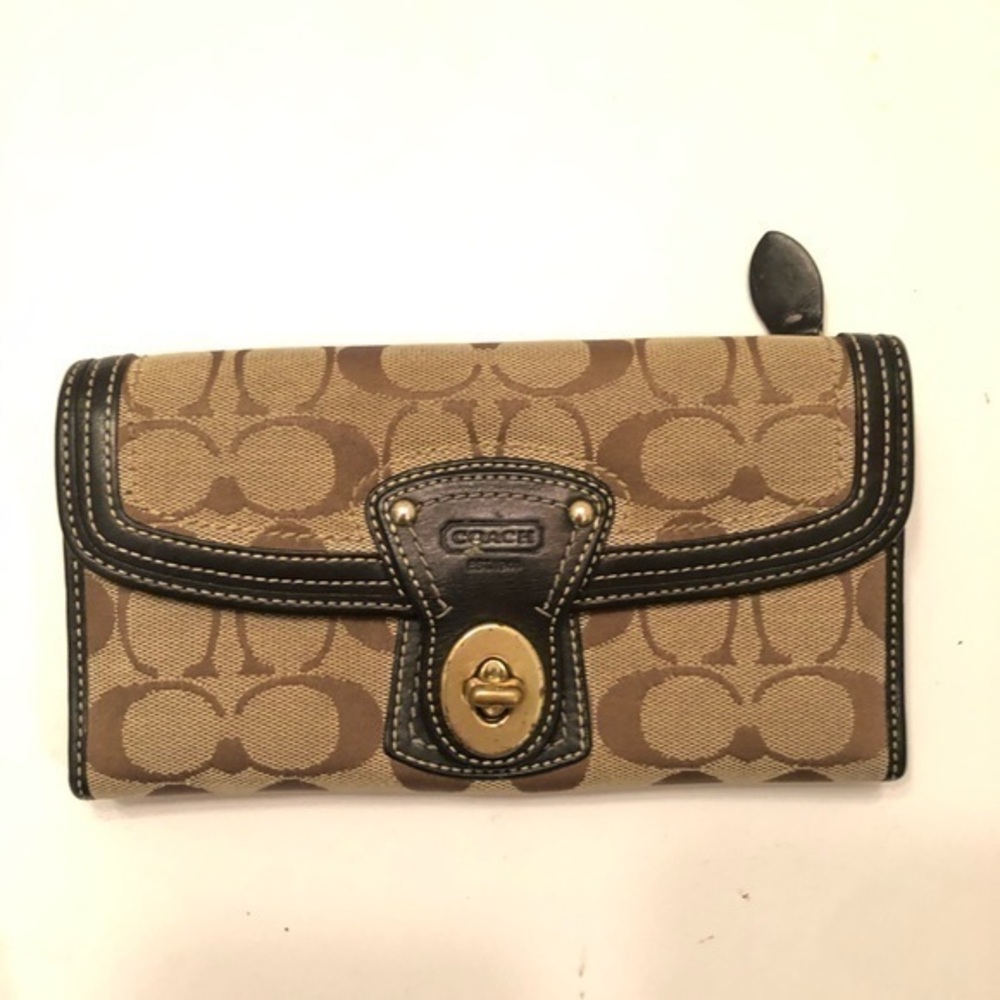 Coach legacy 65th anniversary brown sig leather checkbook wallet turnlock